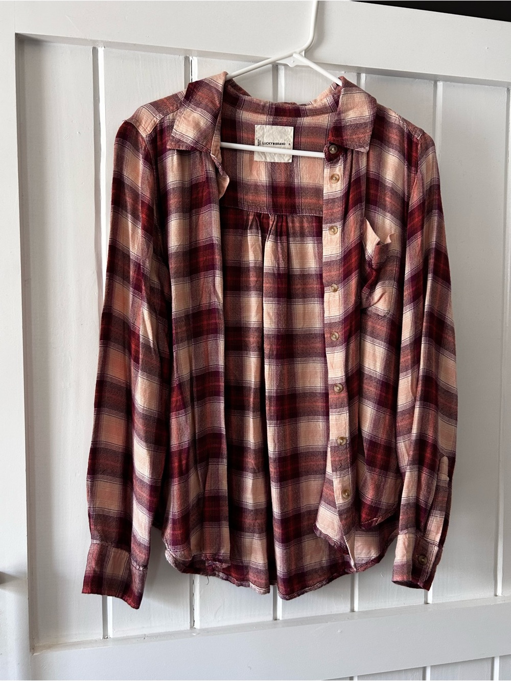 Lucky Brand | Plaid Button-Up Shirt in Burgundy and Pink - Picture 1 of 3